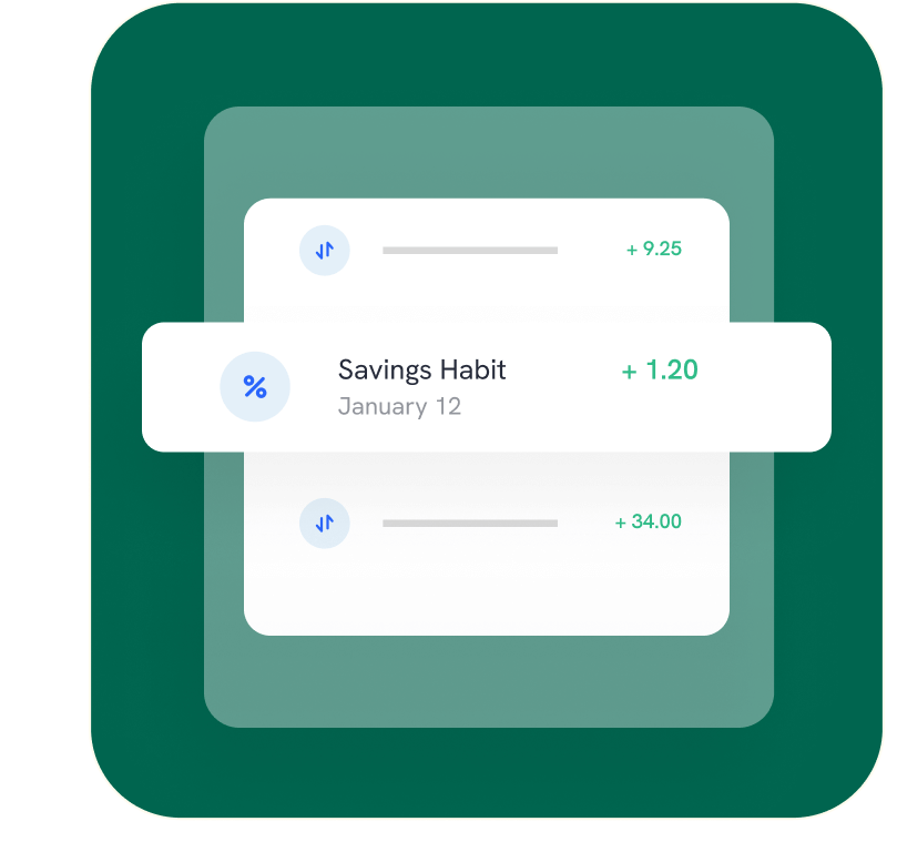 Savings habit entry and earned interest activity, highlighting growing savings over time.